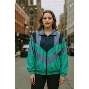 Gabicci Nylon Full Zip Track Jacket Windbreaker Purple Mint Vtg 90s Women's Sz M